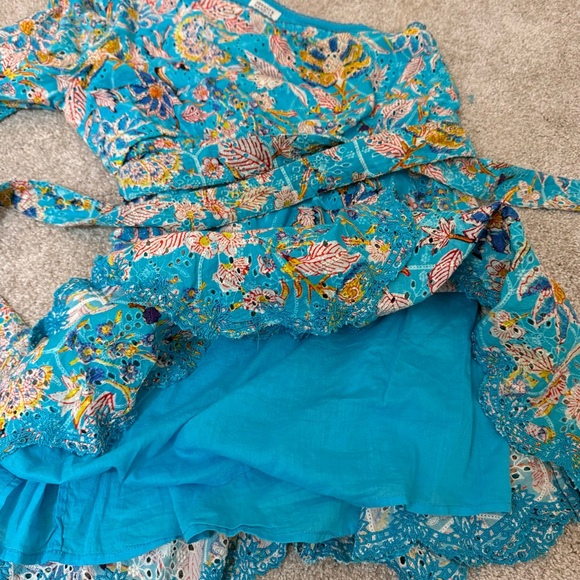 Hemant and Nandita Floral One Shoulder Cotton Eyelet Mini Dress Size Large - Picture 12 of 14